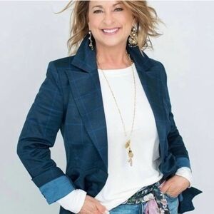 Cabi Sunset Kiss Check Navy Blazer size 16